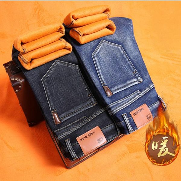men's jeans plus fleece thick business casual trousers for autumn and winter stretch to keep warm slim straight long pant 40, Blue
men's jeans plus fleece thick business casual trousers for autumn and winter stretch to keep warm slim straight long pant 40, Blue