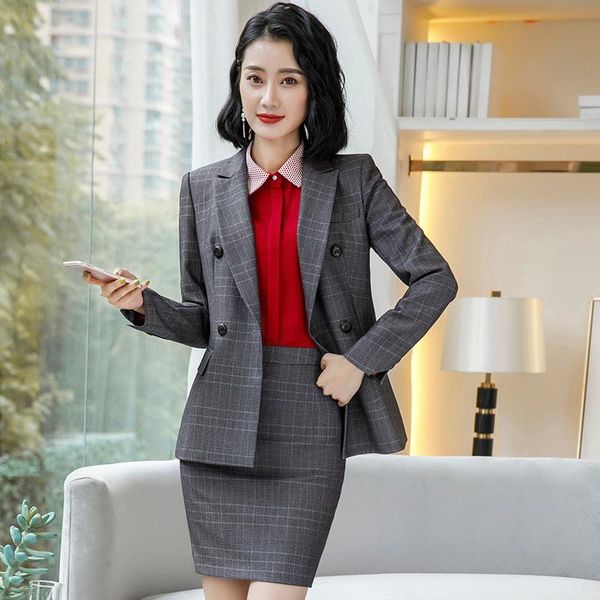 two piece dress high-quality double-breasted plaid suit jacket female autumn and winter style commuter professional overalls two-piece, White
two piece dress high-quality double-breasted plaid suit jacket female autumn and winter style commuter professional overalls two-piece, White