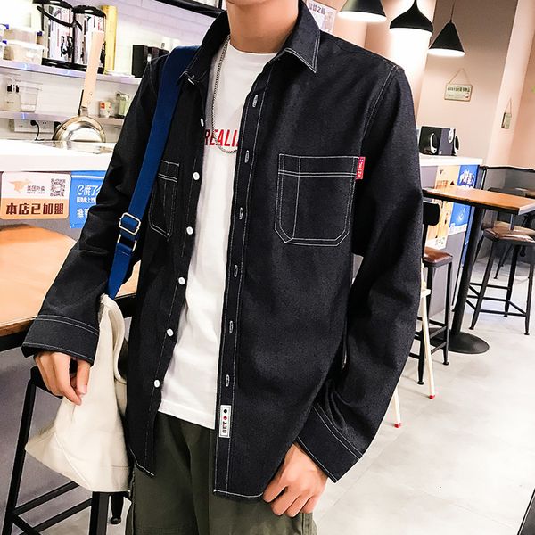 spring and autumn fashion casual denim korean solid slim long sleeve shirt young men's top, White;black
spring and autumn fashion casual denim korean solid slim long sleeve shirt young men's top, White;black