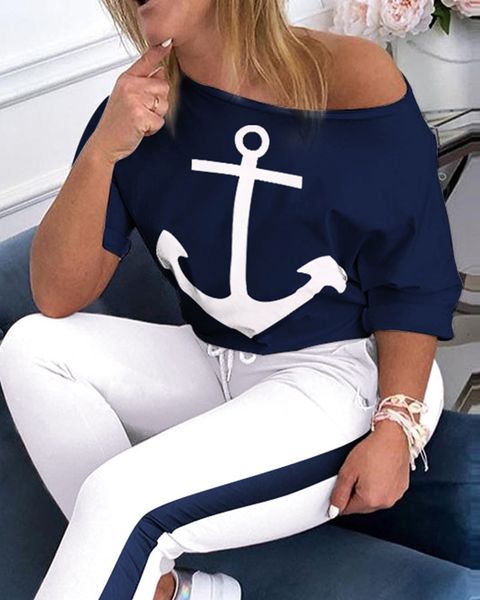 al077 women's two piece t-shirt set short sleeve t-shirt navy sports suit two piece anchor print set gzvpt, Gray
al077 women's two piece t-shirt set short sleeve t-shirt navy sports suit two piece anchor print set gzvpt, Gray