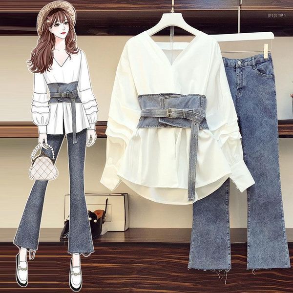 suit plus size women's autumn two-piece female temperament waist shirt high-waist denim pants two-piece woman1, Gray
suit plus size women's autumn two-piece female temperament waist shirt high-waist denim pants two-piece woman1, Gray