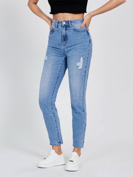 tall high waist ripped mom jeans o90x#, Blue 
tall high waist ripped mom jeans o90x#, Blue