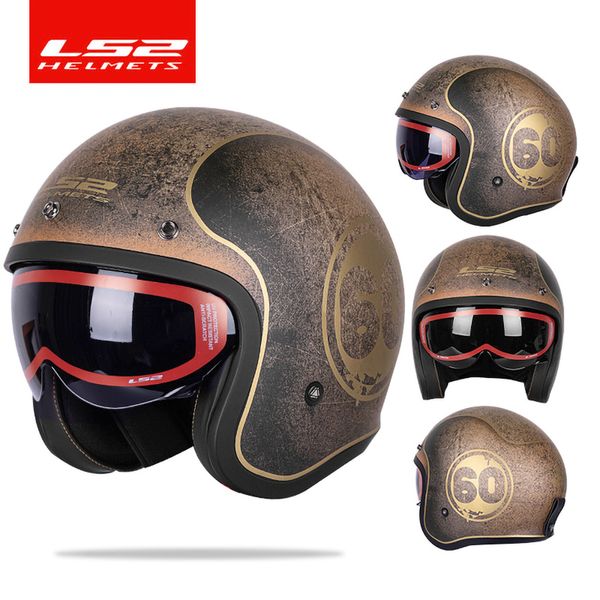 

ls2 spitfire vintage helmet open face fashion design retro jet half helmet ls2 of599 casque moto with bubble visor buckles