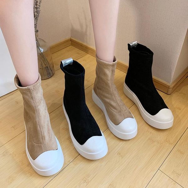 boots women's 2021 autumn and winter thick-soled casual stretch stocking wild thin short, Black