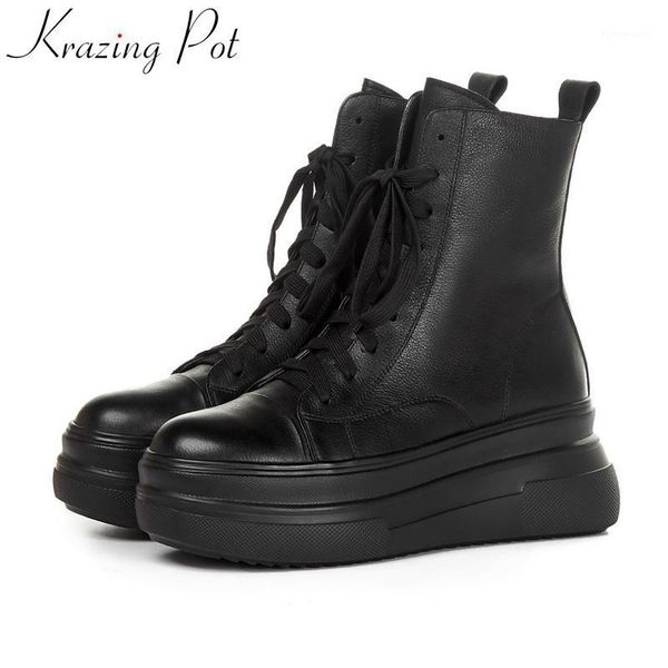 krazing pot cow leather wedges thick bottom round toe zip winter shoes increasing brand platform ankle boots l2f11, Black
krazing pot cow leather wedges thick bottom round toe zip winter shoes increasing brand platform ankle boots l2f11, Black