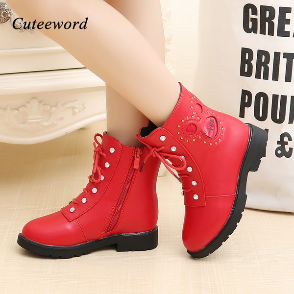 winter new children's martin plus velvet warm kids boots fashion zip rhinestone leather princess girls shoes, Black 
winter new children's martin plus velvet warm kids boots fashion zip rhinestone leather princess girls shoes, Black