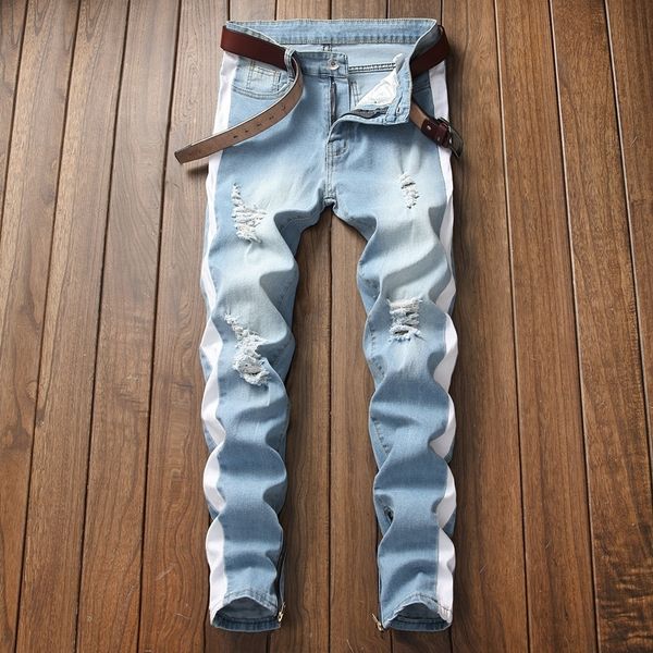 men stretch jeans side stripe biker jeans denim ripped knee holes slim supper skinny hip hop jeans men 201117, Blue
men stretch jeans side stripe biker jeans denim ripped knee holes slim supper skinny hip hop jeans men 201117, Blue