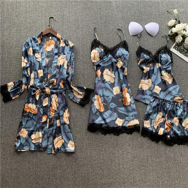 qweek satin pijama set 4 pieces pajama floral sleepwear women lounge wear nightie night wear suits with chest pad 20201, Black;red
qweek satin pijama set 4 pieces pajama floral sleepwear women lounge wear nightie night wear suits with chest pad 20201, Black;red