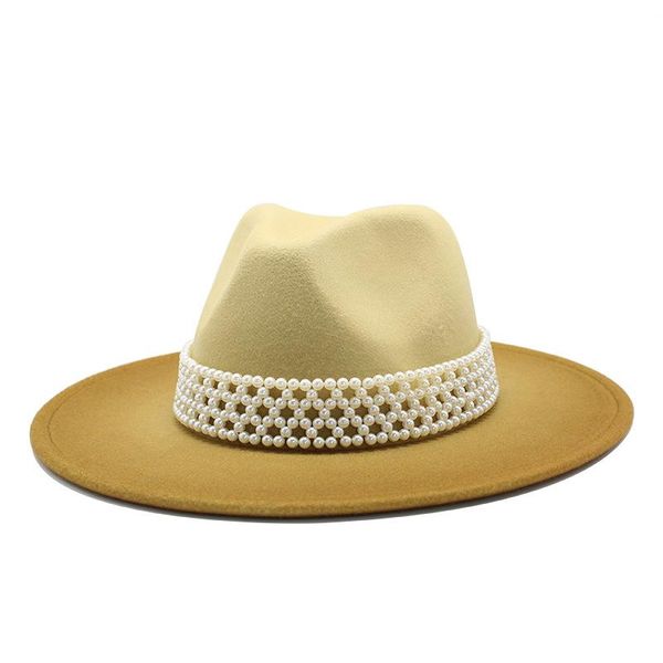 2021 new gradient fedora hat women men wide brim panama jazz cap gentleman elegant lady with pearl band wedding felt hats, Blue;gray
2021 new gradient fedora hat women men wide brim panama jazz cap gentleman elegant lady with pearl band wedding felt hats, Blue;gray