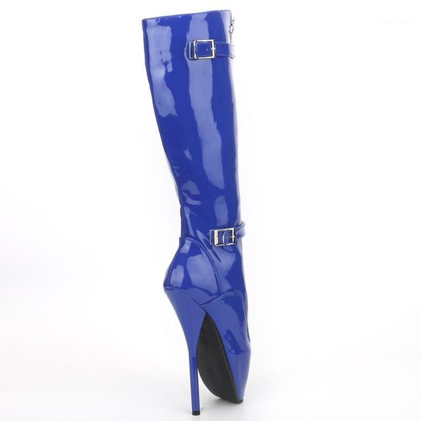 new arrive 18cm extreme high heel fetish goth ballet boots pu patent zip buckle strap knee-high long boots1, Black
new arrive 18cm extreme high heel fetish goth ballet boots pu patent zip buckle strap knee-high long boots1, Black