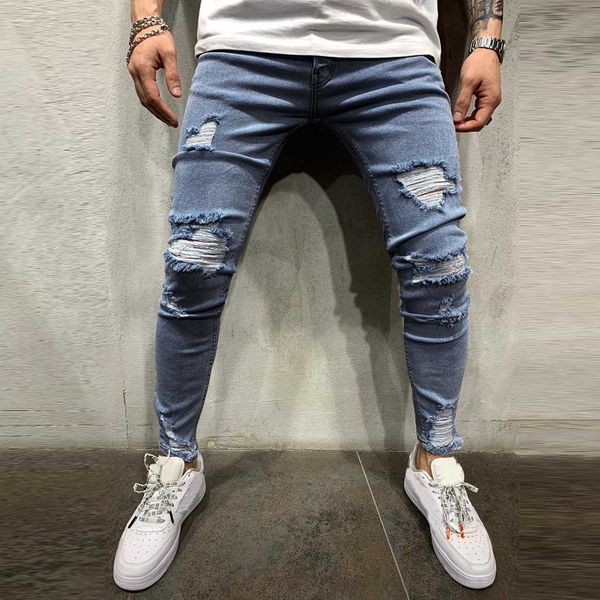 mens pure color hole denim jeans vintage wash ny ripped destroyed stretch slim work trousers with holes for men 8.21, Blue
mens pure color hole denim jeans vintage wash ny ripped destroyed stretch slim work trousers with holes for men 8.21, Blue