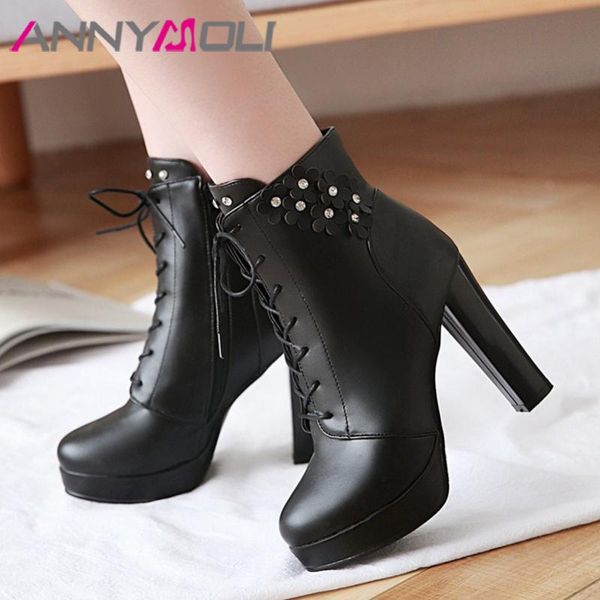 annymoli platform super high heel woman boots lace up ankle boots flower rivet short zip thick heel lady shoes winter 43, Black
annymoli platform super high heel woman boots lace up ankle boots flower rivet short zip thick heel lady shoes winter 43, Black