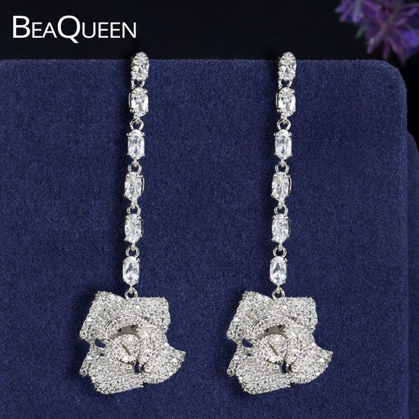beaqueen elegant big rose flower drop full cubic zirconia micro paved long dangle wedding earrings for bridal dress jewelry e080, Silver
beaqueen elegant big rose flower drop full cubic zirconia micro paved long dangle wedding earrings for bridal dress jewelry e080, Silver