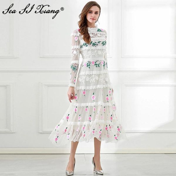 seasixiang fashion designer spring dress women's long sleeve mesh embroidery cascading ruffle vacation dresses, Black;gray
seasixiang fashion designer spring dress women's long sleeve mesh embroidery cascading ruffle vacation dresses, Black;gray