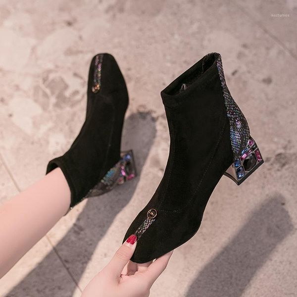 women snake ankle boots thick high heel short boots women 2021 fashion crystal decoration winter warm ladies shoes1, Black
women snake ankle boots thick high heel short boots women 2021 fashion crystal decoration winter warm ladies shoes1, Black
