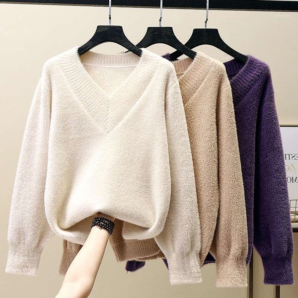 autumn winter v-neck faux mink velvet sweater women loose thick pullover women pull femme warm knitted sweaters c63521, White;black
autumn winter v-neck faux mink velvet sweater women loose thick pullover women pull femme warm knitted sweaters c63521, White;black