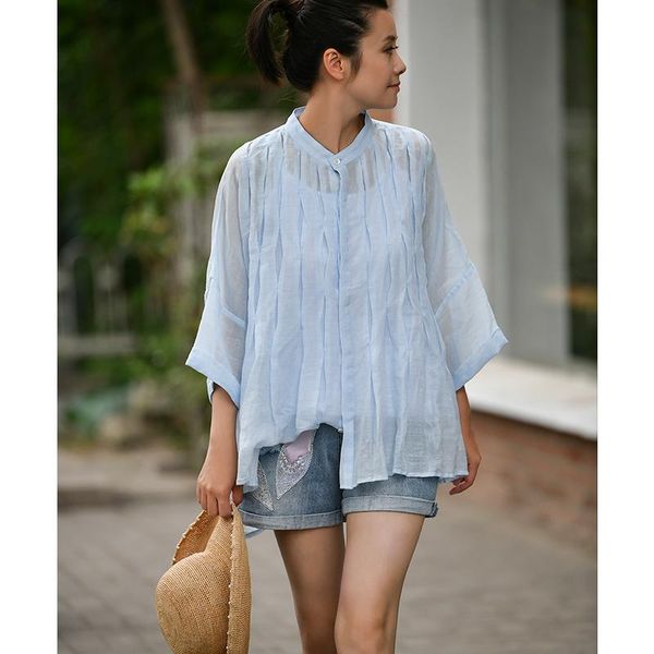 women's blouses & shirts micoco c2911literature and art literary territory bellows, folds, seven-sleeve blue loose thin summer, White
women's blouses & shirts micoco c2911literature and art literary territory bellows, folds, seven-sleeve blue loose thin summer, White