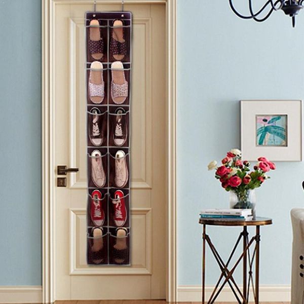 door shoe organizer, 12 durable pockets, hooks, large mesh pocket breathable x3b7
