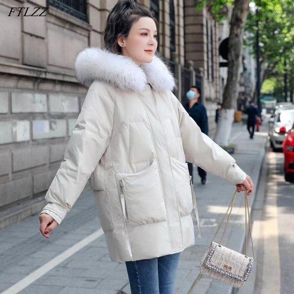 women's down & parkas ftlzz 2021 winter women natural fur collar long coat 90% white duck thick warm loose snow jacket outwear1, Black
women's down & parkas ftlzz 2021 winter women natural fur collar long coat 90% white duck thick warm loose snow jacket outwear1, Black