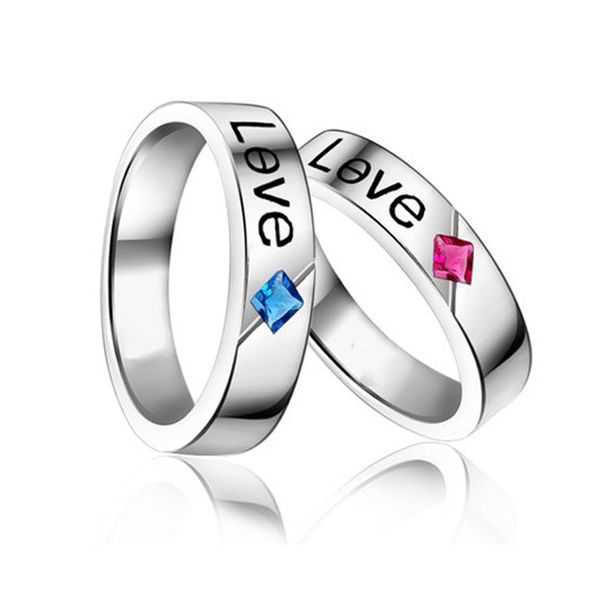 red blue zircon copper plated platinum couple ring adjustable size letter love men women engagement wedding anniversairy ring valentine', Silver
red blue zircon copper plated platinum couple ring adjustable size letter love men women engagement wedding anniversairy ring valentine', Silver