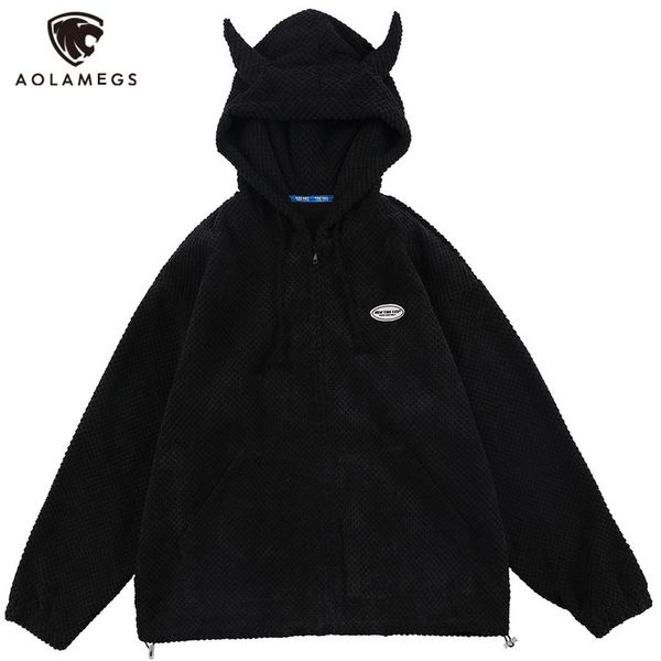 Aolamegs - men's Hoodie, solid color zipper soft and comfortable fashionable coat, loose hip-hop Street casual clothes, devil's corner, Black
Aolamegs - men's Hoodie, solid color zipper soft and comfortable fashionable coat, loose hip-hop Street casual clothes, devil's corner, Black