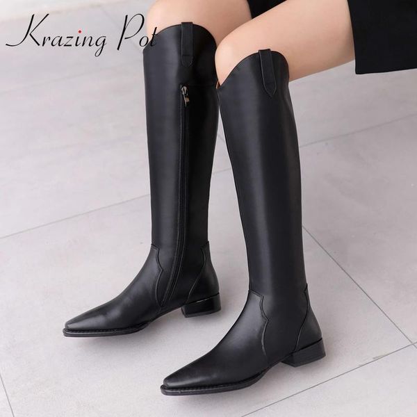 krazing pot plus size genuine leather small square toe low heel winter shoes keep warm beauty lady dating knee-high boots l60, Black
krazing pot plus size genuine leather small square toe low heel winter shoes keep warm beauty lady dating knee-high boots l60, Black