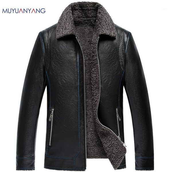 mu yuan yang faux fur mens leather men's pu jackets 2017 winter thicken casual leather coat plus size 2xl 3xl1, Black