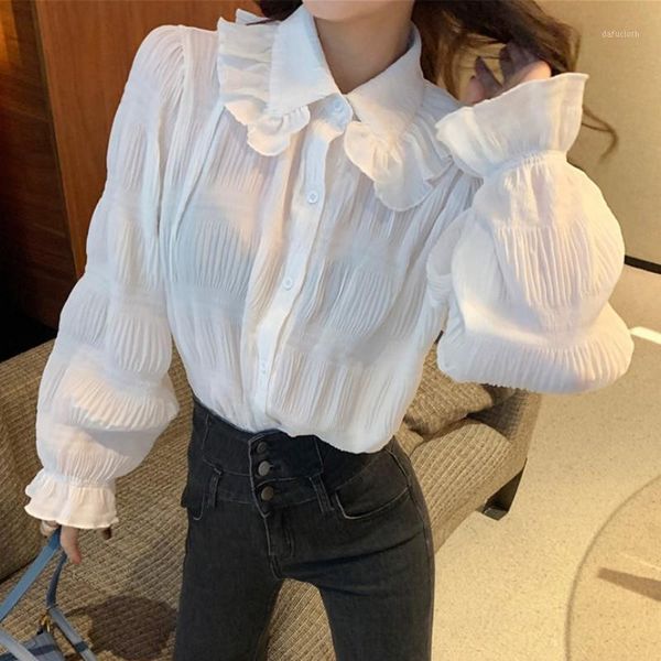 spring autumn women's blouse vintage loose women's shirt trumpet sleeve blouse women single-breasted long sleeve women 1, White
spring autumn women's blouse vintage loose women's shirt trumpet sleeve blouse women single-breasted long sleeve women 1, White