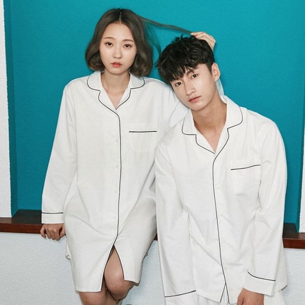 long sleeves autumn women white solid pajama set cotton home wear casual pyjamas for lovers couple pajamas y200708, Black;red
long sleeves autumn women white solid pajama set cotton home wear casual pyjamas for lovers couple pajamas y200708, Black;red