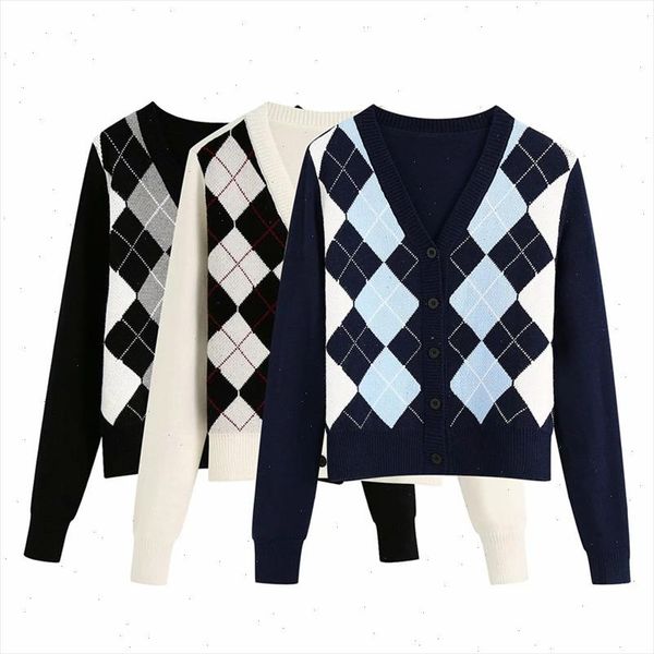 2021 summer vintage british style knitted cardigans fashion women argyle print single breasted long sleeves knit sweater femme, White;black
2021 summer vintage british style knitted cardigans fashion women argyle print single breasted long sleeves knit sweater femme, White;black