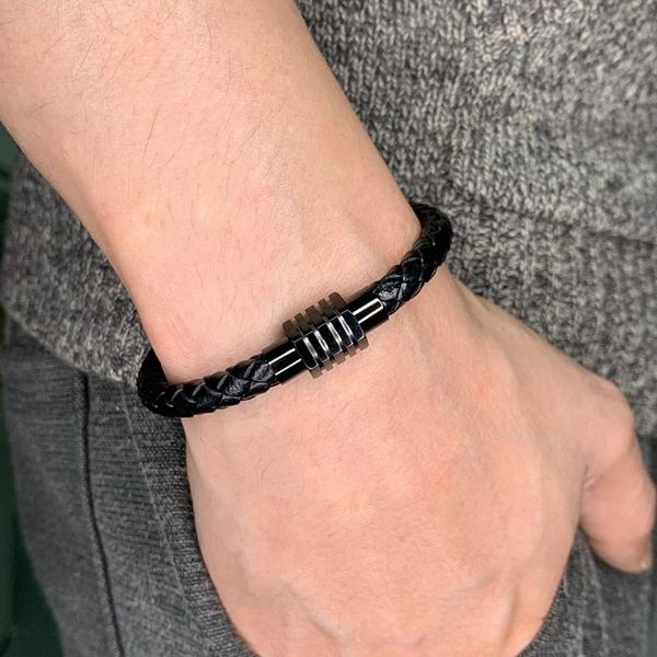 charm bracelets vintage punk men's black woven leather bracelet stainless steel magnetic buckle sleek minimalist glamour 7-sp0036, Golden;silver
charm bracelets vintage punk men's black woven leather bracelet stainless steel magnetic buckle sleek minimalist glamour 7-sp0036, Golden;silver