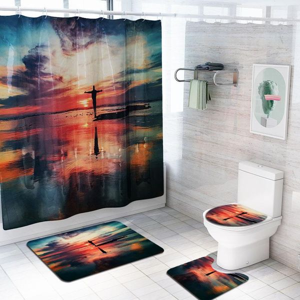 shower curtains 4 pcs dusk beautiful sea waterproof polyester 3d curtain set non-slip carpets bath mat with 12 hook home decor
shower curtains 4 pcs dusk beautiful sea waterproof polyester 3d curtain set non-slip carpets bath mat with 12 hook home decor