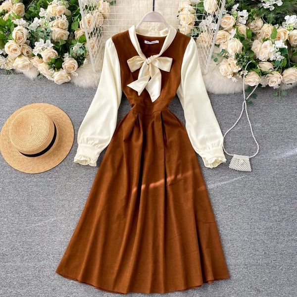 french elegant women dress new spring fashion bowtie collar long sleeve patchwork slim wear to work a-line casual vintage dress1, Black;gray
french elegant women dress new spring fashion bowtie collar long sleeve patchwork slim wear to work a-line casual vintage dress1, Black;gray