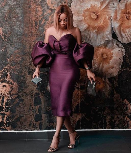 african grape cocktail dresses off shoulder puffy sleeves tea length satin plus size cockatil party gowns short prom dress vestidos, Black
african grape cocktail dresses off shoulder puffy sleeves tea length satin plus size cockatil party gowns short prom dress vestidos, Black