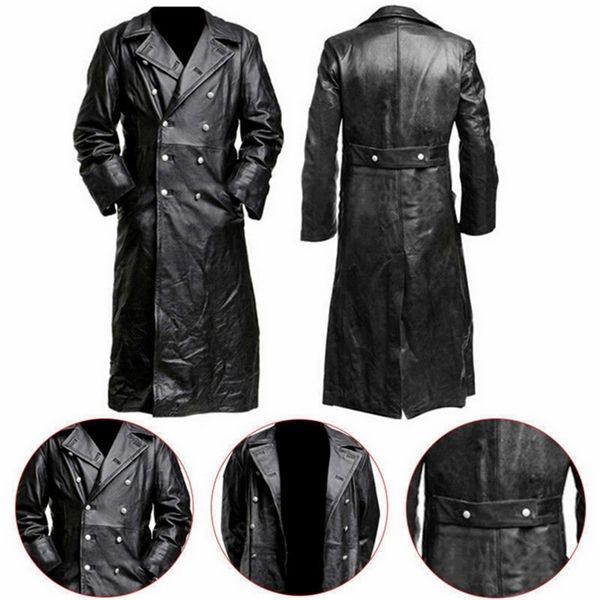 button closure pu leather jacket long trench winter men's vintage business outerwear premium officer black coat c1103, Black;brown
button closure pu leather jacket long trench winter men's vintage business outerwear premium officer black coat c1103, Black;brown