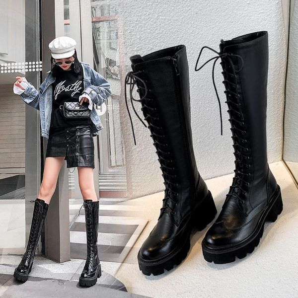 boots riding women's knight cow leather round toe keep warm lace up thick bottom knee high botas mujer, Black
boots riding women's knight cow leather round toe keep warm lace up thick bottom knee high botas mujer, Black