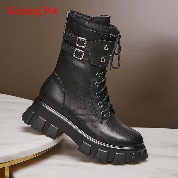 krazing pot motorcycle boots real cow leather buckle decorations round toe thick high heel back zip handsome mid-calf boots l07, Black
krazing pot motorcycle boots real cow leather buckle decorations round toe thick high heel back zip handsome mid-calf boots l07, Black