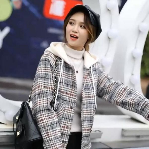 women's jackets spring and autumn women plaid jacket fashion hooded coat, Black;brown
women's jackets spring and autumn women plaid jacket fashion hooded coat, Black;brown