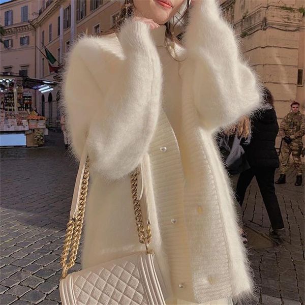 lazy style white soft mohair mink fleece cardigan sweater women autumn winter new loose v-neck white very fairy knitted coat
lazy style white soft mohair mink fleece cardigan sweater women autumn winter new loose v-neck white very fairy knitted coat