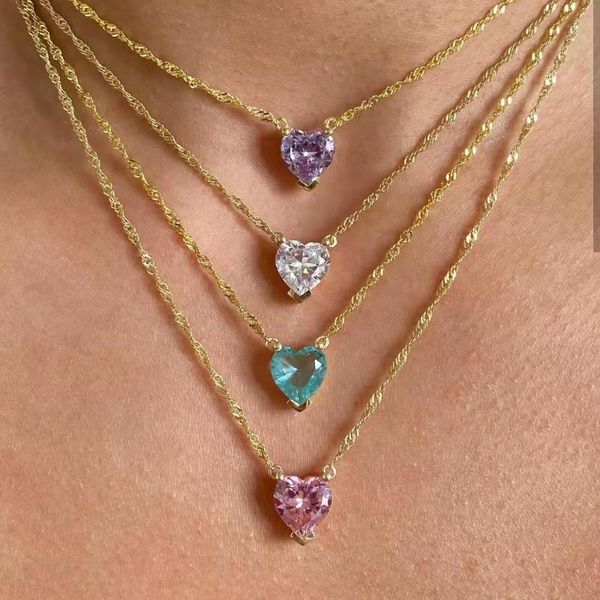 pendant necklaces boho cubic crystal heart necklace 18k gold stainless steel jewelry blue pink purple white zircon for lover, Silver
pendant necklaces boho cubic crystal heart necklace 18k gold stainless steel jewelry blue pink purple white zircon for lover, Silver