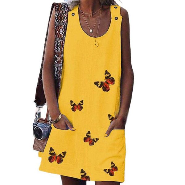 women sleeveless loose tank dress buttons strap butterfly print beach sundress, Black;gray
women sleeveless loose tank dress buttons strap butterfly print beach sundress, Black;gray