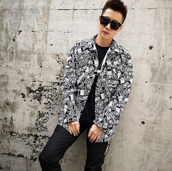men's casual shirts fashion punk shirt men long sleeve black and white alphabet print teenage loose mens personality stage singer b667, White;black
men's casual shirts fashion punk shirt men long sleeve black and white alphabet print teenage loose mens personality stage singer b667, White;black
