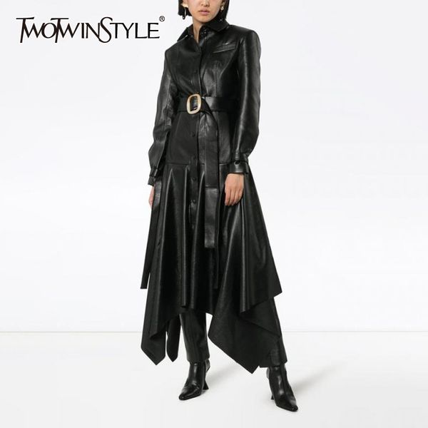 twotwinstyle pu leather women's coats lapel collar long sleeve high waist with sashes female coat autumn fashion new 201030, Black
twotwinstyle pu leather women's coats lapel collar long sleeve high waist with sashes female coat autumn fashion new 201030, Black