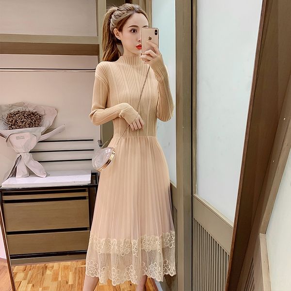 new women's dress in autumn winter 2020 korean medium and long lace stitching slim and foreign style splicing skirt lace splicing skirt, Black;gray
new women's dress in autumn winter 2020 korean medium and long lace stitching slim and foreign style splicing skirt lace splicing skirt, Black;gray