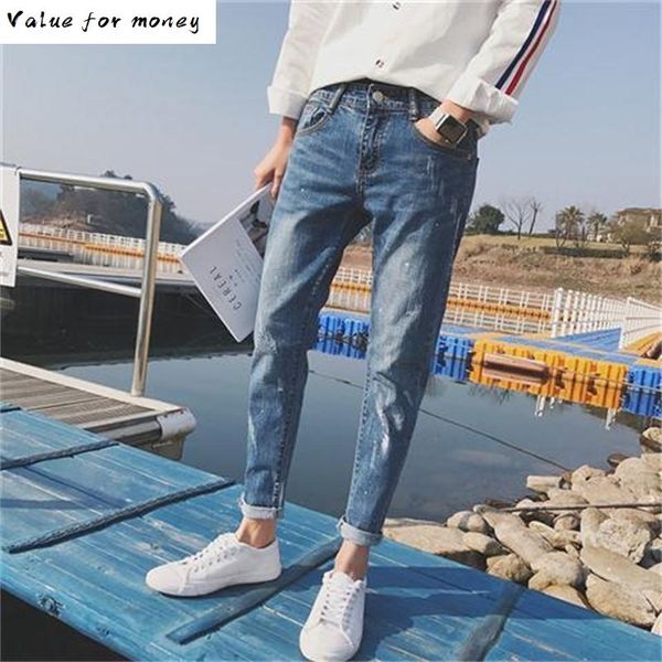2020 quality spring ripped hole jeans male slim fit pancil pants joker teenagers moustache effect ankle length trousers, Blue
2020 quality spring ripped hole jeans male slim fit pancil pants joker teenagers moustache effect ankle length trousers, Blue