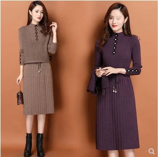 two piece long knee length knitted dress for women's fall winter 2020 suit suit new style fur skirt with overcoat ocmss, White;black
two piece long knee length knitted dress for women's fall winter 2020 suit suit new style fur skirt with overcoat ocmss, White;black