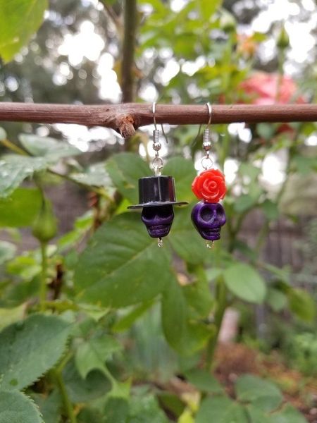 gothic skull with red rose dangle earrings,day of the dead earring,funny skull,halloween earring - goth earrings -gift for her, Silver
gothic skull with red rose dangle earrings,day of the dead earring,funny skull,halloween earring - goth earrings -gift for her, Silver
