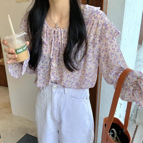 women's blouse shirt korean style vintage ruffled collar print blouse flare sleeve blusas chiffon 2020, White
women's blouse shirt korean style vintage ruffled collar print blouse flare sleeve blusas chiffon 2020, White