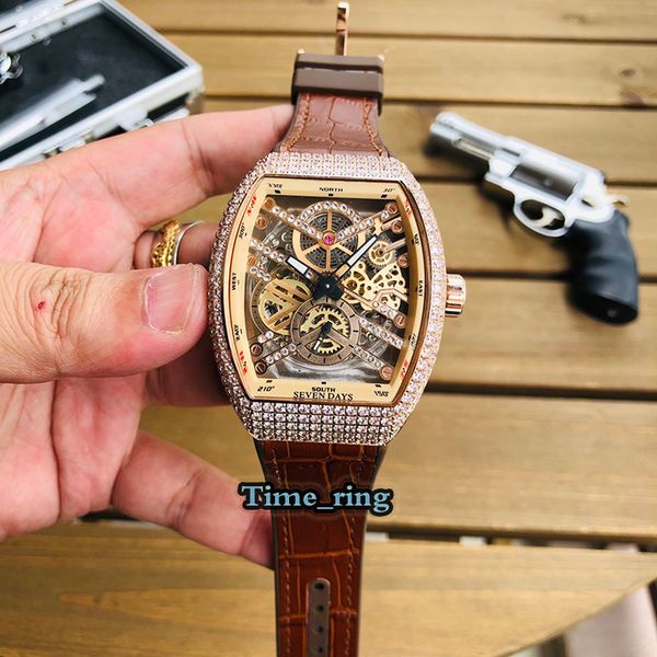 high version v45 sc dt skeleton dial rose gold diamond case automatic mechanical movement mens watch brown leather strap designer watches, Slivery;brown
high version v45 sc dt skeleton dial rose gold diamond case automatic mechanical movement mens watch brown leather strap designer watches, Slivery;brown