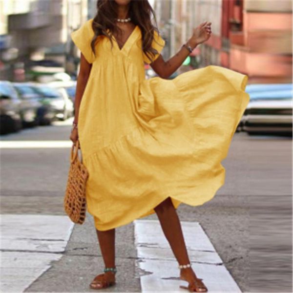 2019 new women short sleeve dress solid v neck summer beach cotton linen casual kaftan maxi loose dresses plus size, Black;gray
2019 new women short sleeve dress solid v neck summer beach cotton linen casual kaftan maxi loose dresses plus size, Black;gray